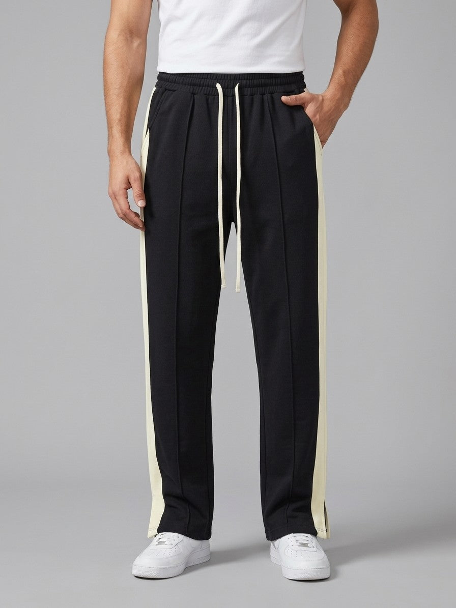 Albano Men's Split-Hem Side-Stripe Baggy Sweatpants — black — front