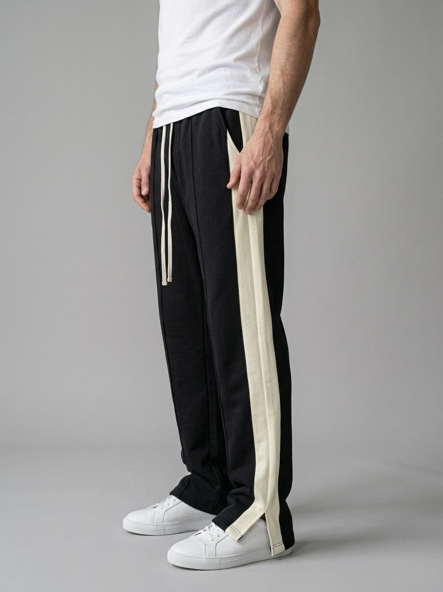 Albano Men's Split-Hem Side-Stripe Baggy Sweatpants — black — side