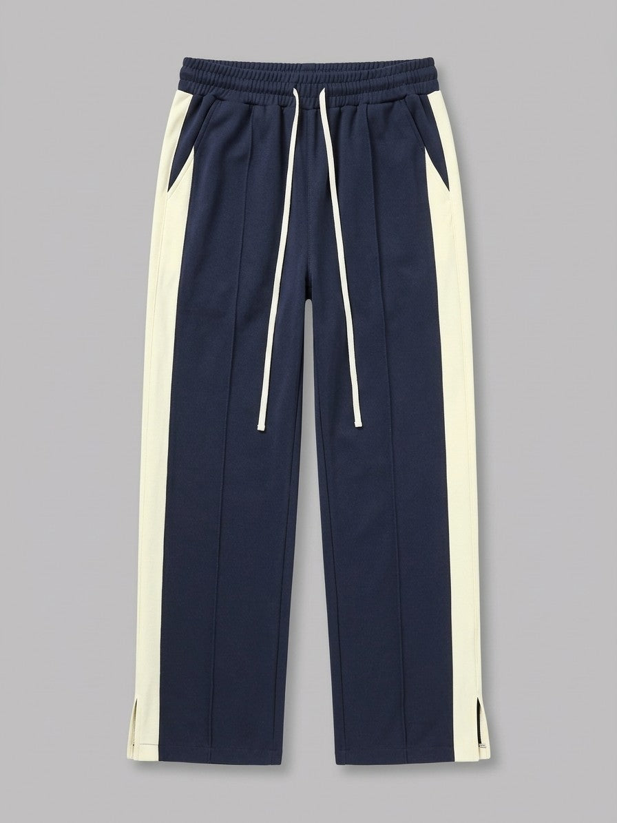 Albano Men's Split-Hem Side-Stripe Baggy Sweatpants — navy — packshot