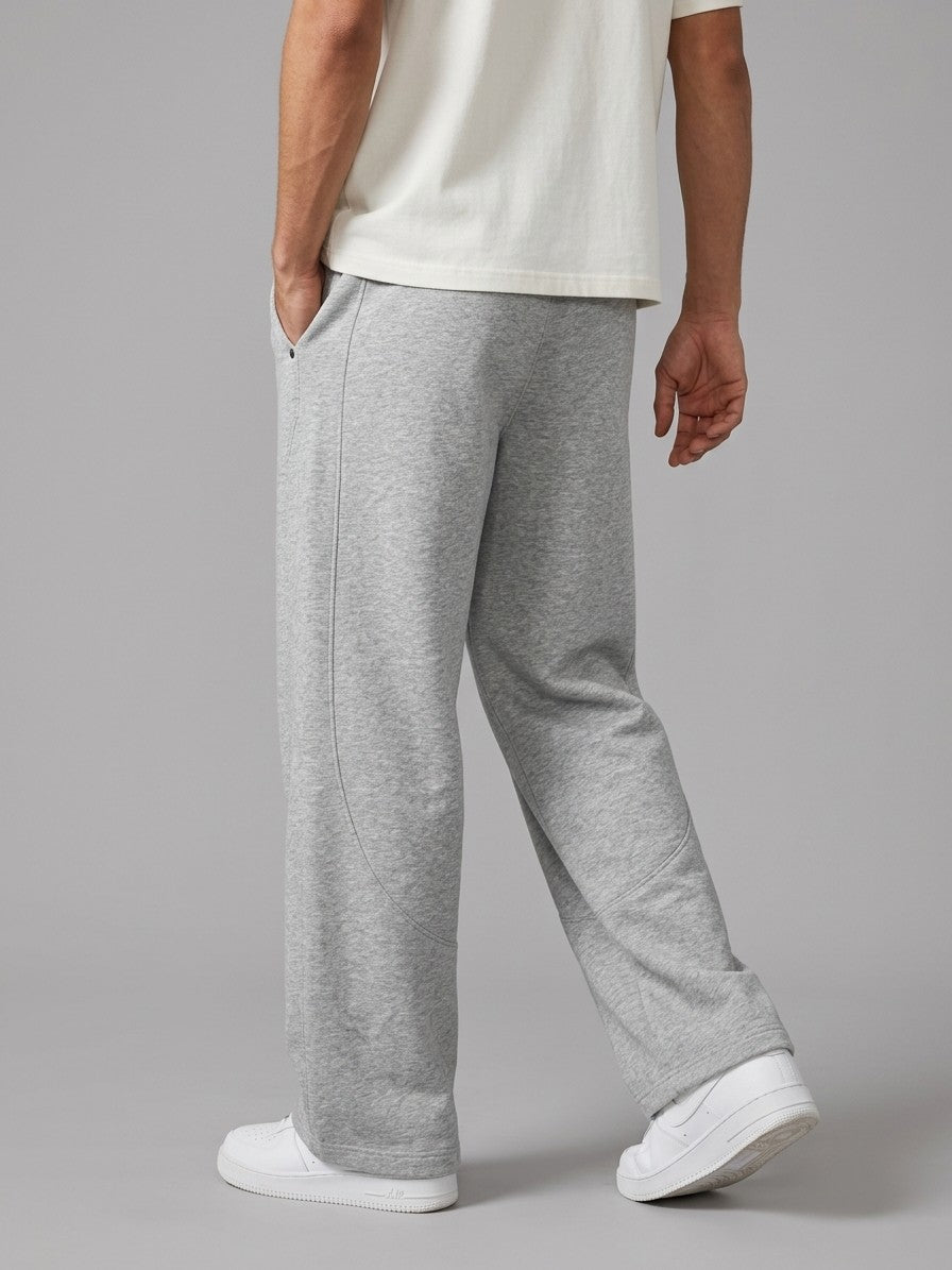 Albenga Men's Curved-Seam Wide-Leg Sweatpants — gray — back