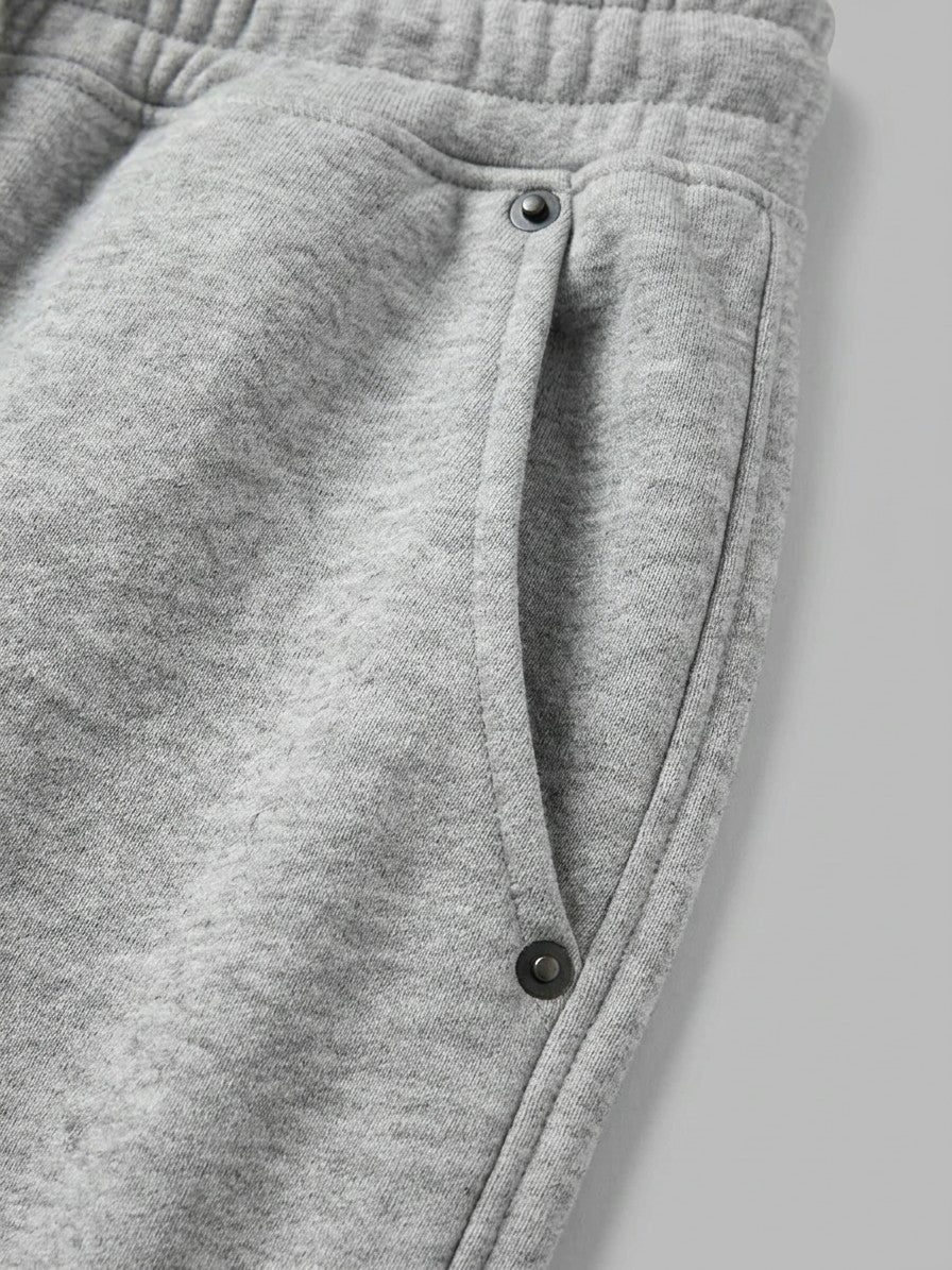 Albenga Men's Curved-Seam Wide-Leg Sweatpants — gray — detail-collar