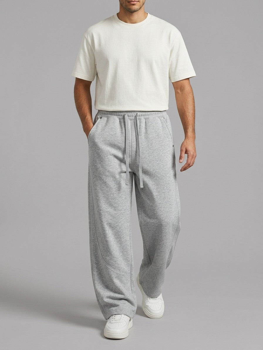Albenga Men's Curved-Seam Wide-Leg Sweatpants — gray — front