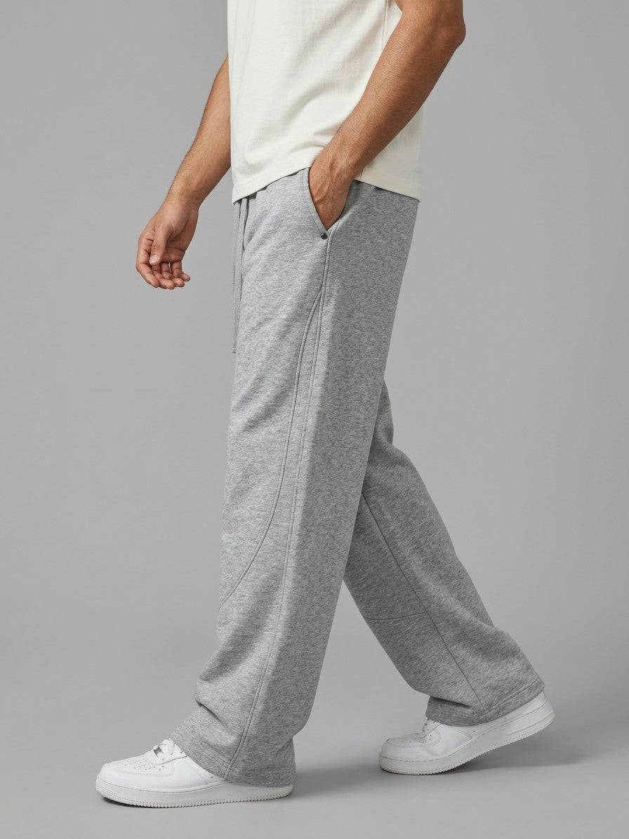 Albenga Men's Curved-Seam Wide-Leg Sweatpants — gray — side