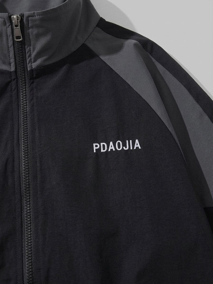 Alberobello Men's Two-Tone Track Windbreaker — black — detail-collar