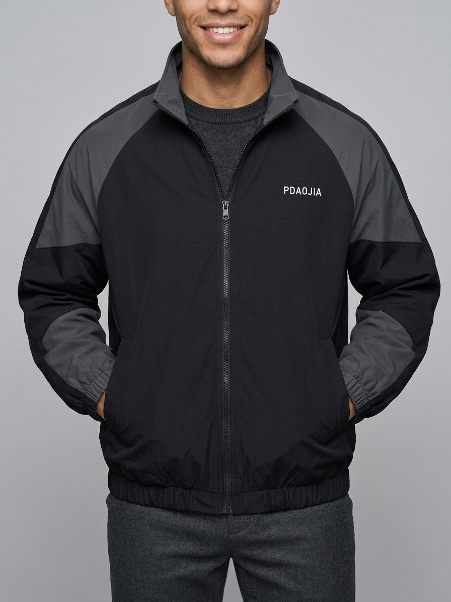 Alberobello Men's Two-Tone Track Windbreaker — black — front