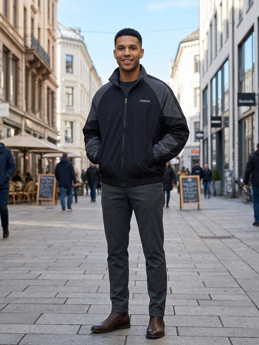 Alberobello Men's Two-Tone Track Windbreaker — black — lifestyle