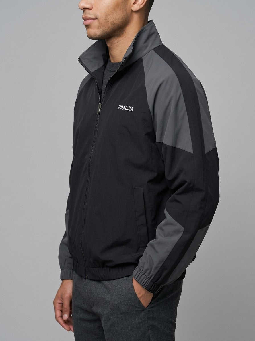 Alberobello Men's Two-Tone Track Windbreaker — black — side
