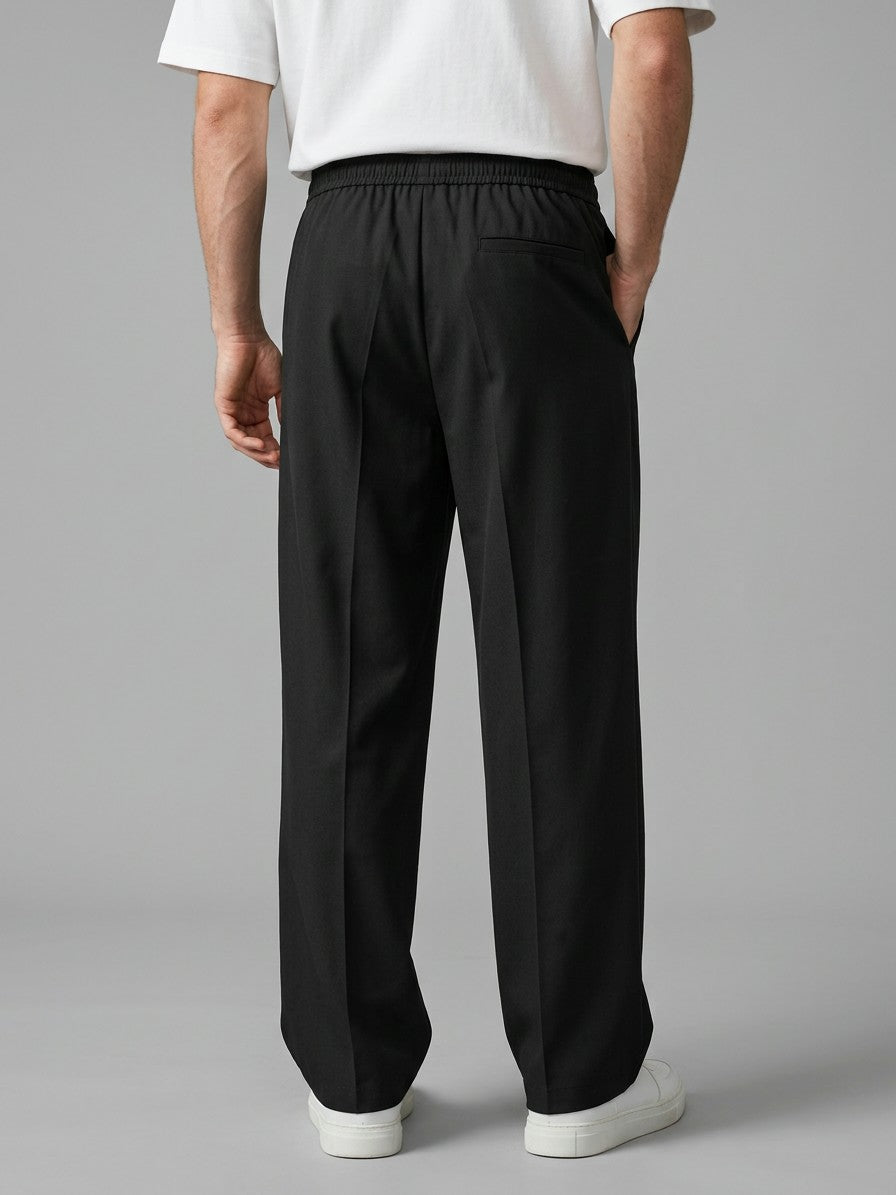 Alcamo Men's Pressed-Crease Twill Wide-Leg Pants — black — back