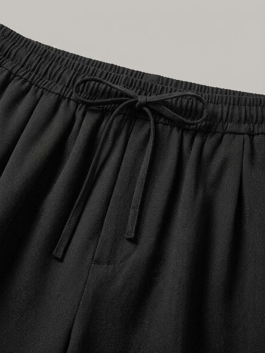 Alcamo Men's Pressed-Crease Twill Wide-Leg Pants — black — detail-2