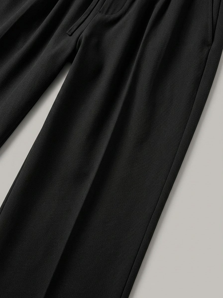 Alcamo Men's Pressed-Crease Twill Wide-Leg Pants — black — detail-collar