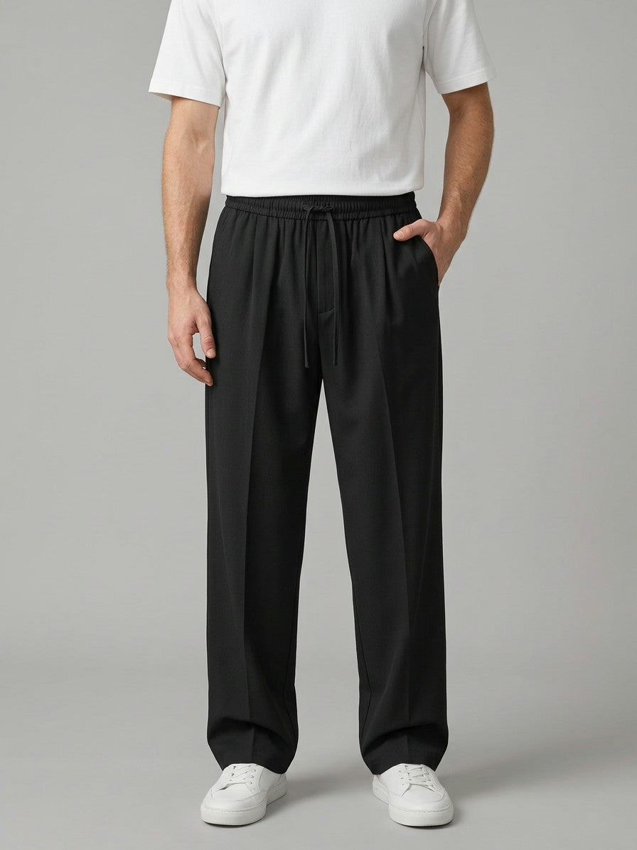 Alcamo Men's Pressed-Crease Twill Wide-Leg Pants — black — front