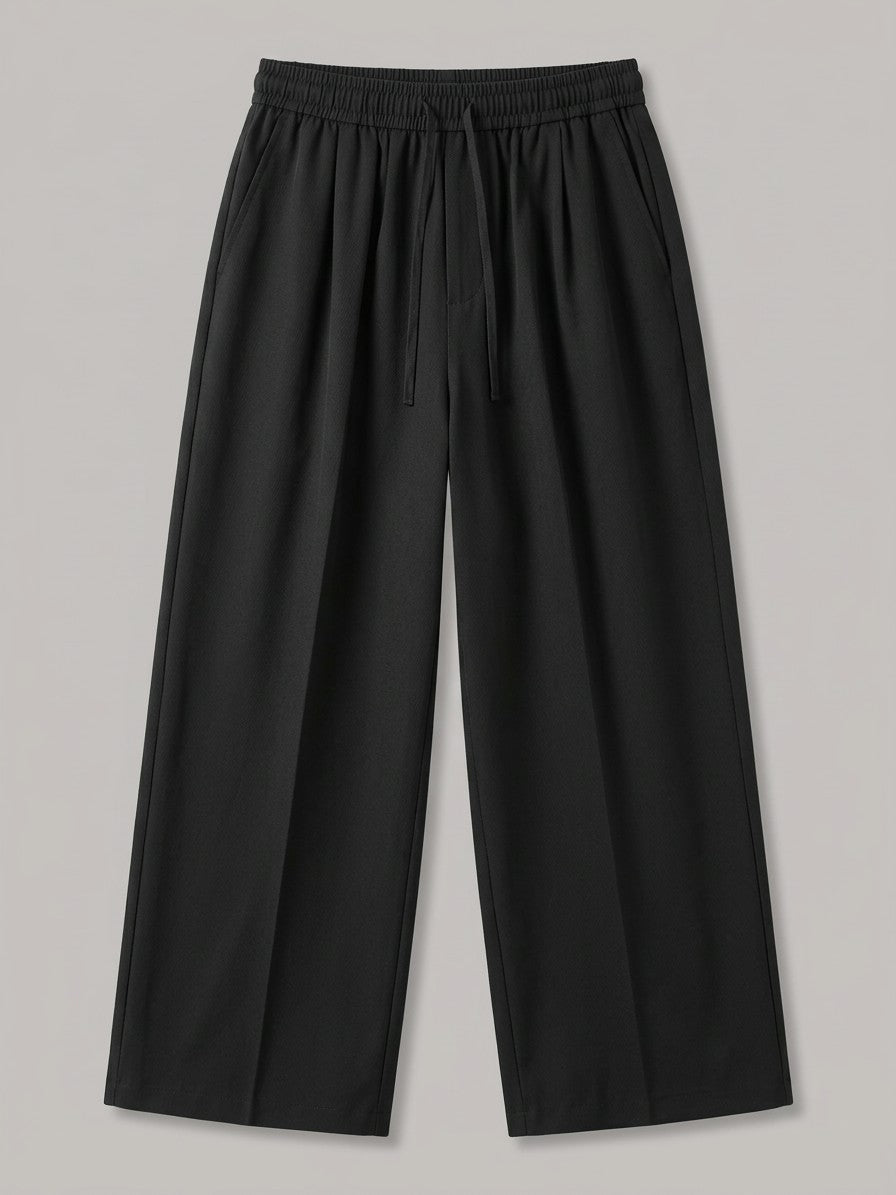 Alcamo Men's Pressed-Crease Twill Wide-Leg Pants — black — packshot