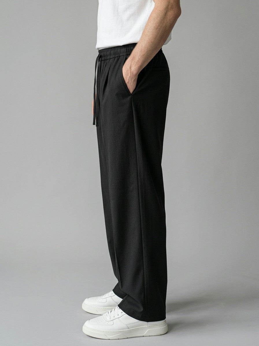 Alcamo Men's Pressed-Crease Twill Wide-Leg Pants — black — side