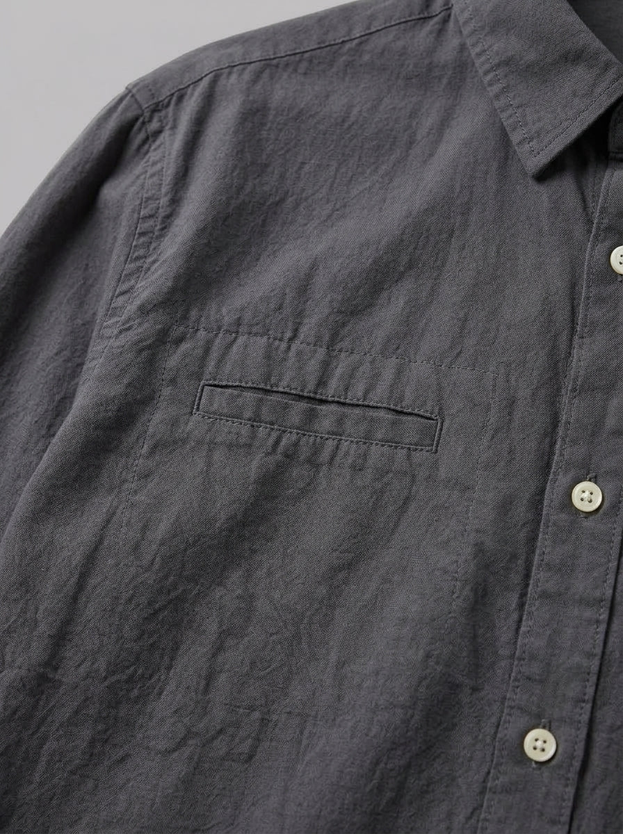Alessio Men's Relaxed Cotton Shirt — grey — detail-2