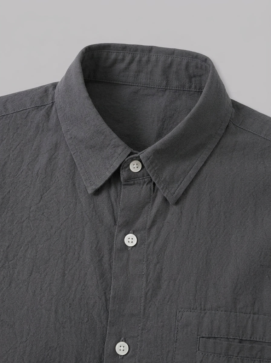 Alessio Men's Relaxed Cotton Shirt — grey — detail-collar