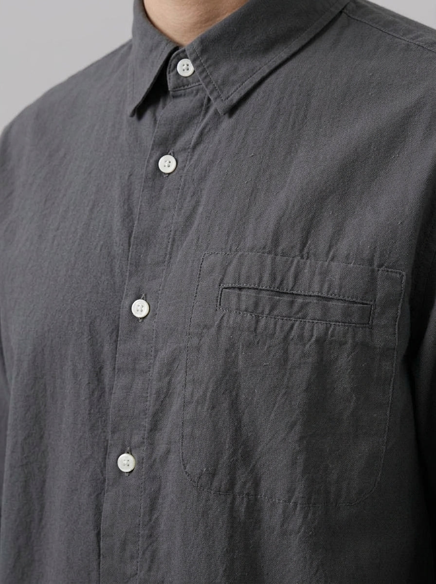 Alessio Men's Relaxed Cotton Shirt — grey — detail