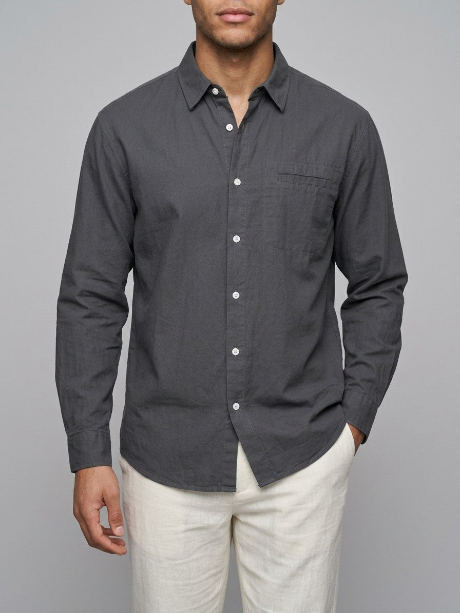 Alessio Men's Relaxed Cotton Shirt — grey — front