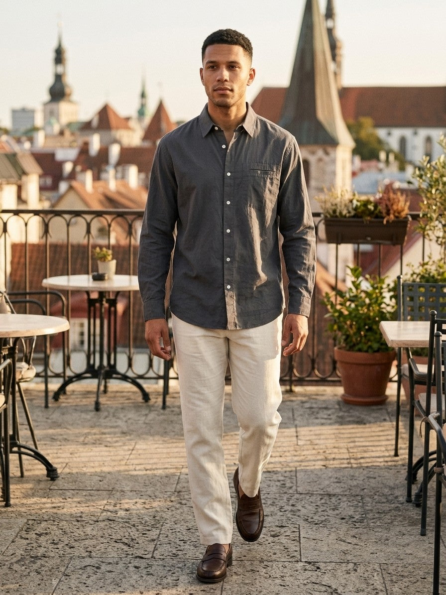Alessio Men's Relaxed Cotton Shirt — grey — lifestyle