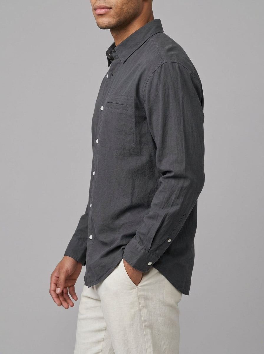 Alessio Men's Relaxed Cotton Shirt — grey — side