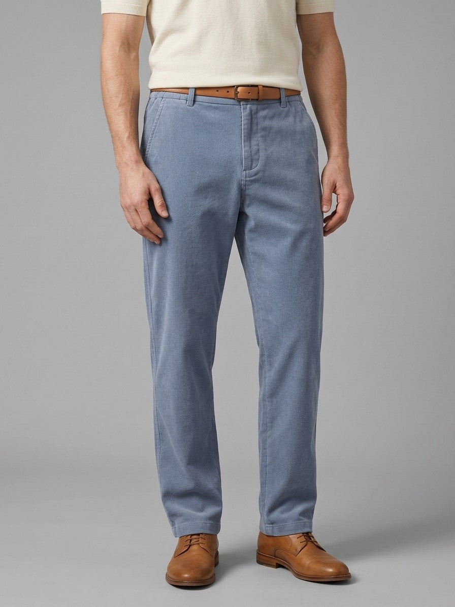 Alessio Men's Relaxed-Waist Pocketed Trousers — lightblue — front