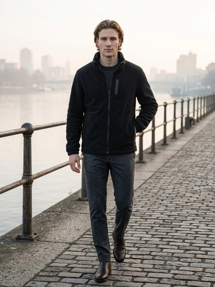 Alghero Men's Polar Fleece Plush-Lined Zip Jacket — black — lifestyle