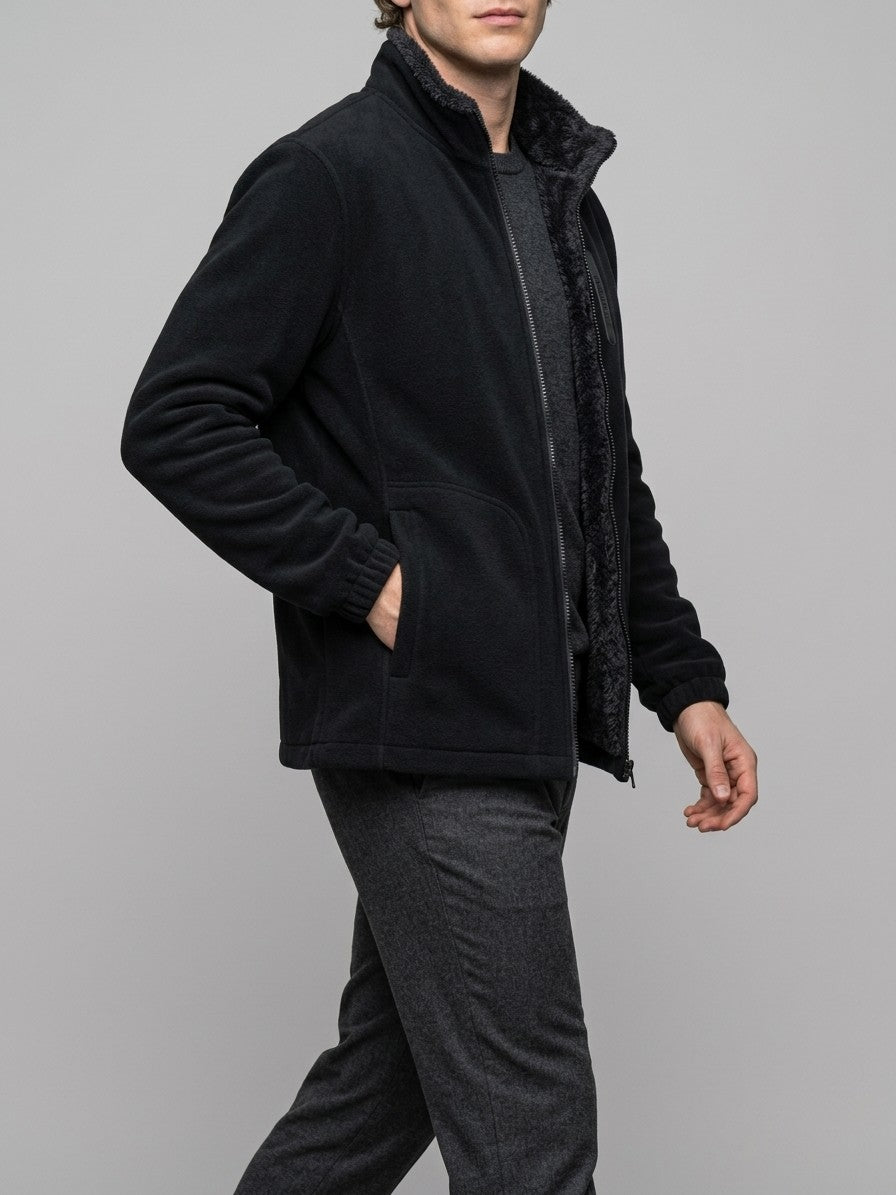 Alghero Men's Polar Fleece Plush-Lined Zip Jacket — black — side