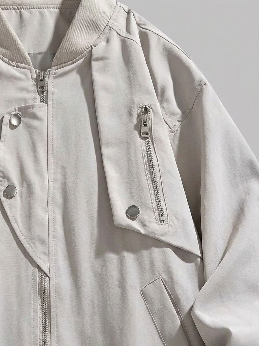 Altamura Men's Oversized Utility Bomber Jacket — lightstone — detail-collar