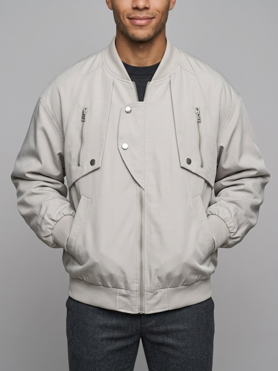 Altamura Men's Oversized Utility Bomber Jacket — lightstone — front