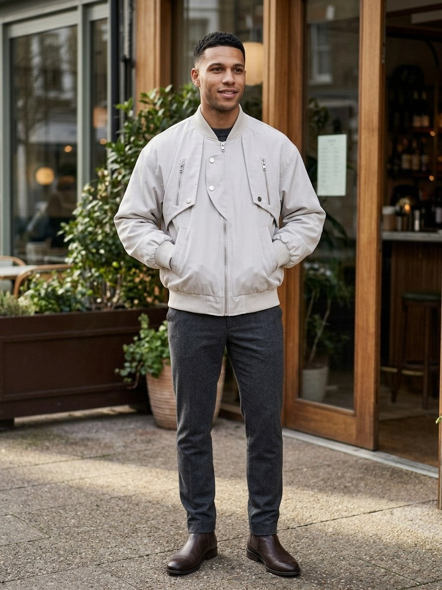 Altamura Men's Oversized Utility Bomber Jacket — lightstone — lifestyle