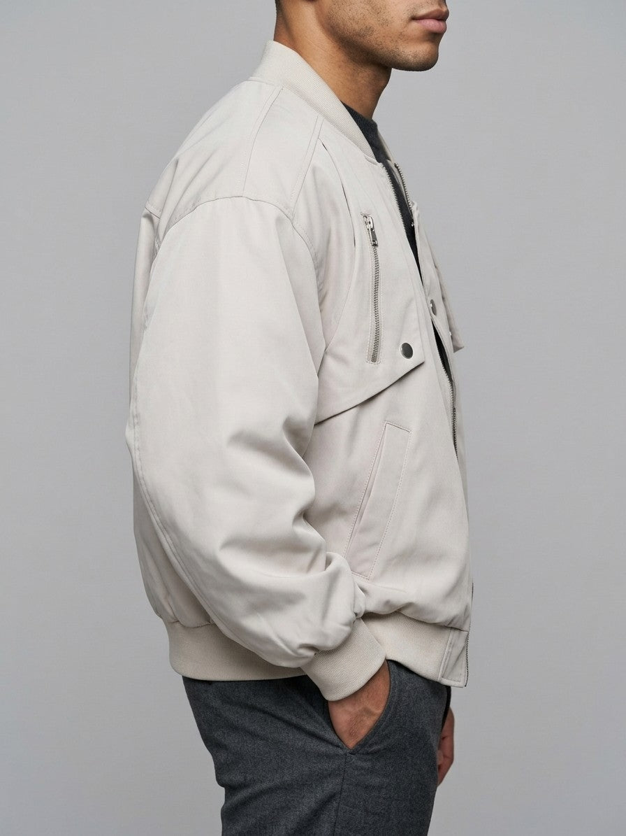 Altamura Men's Oversized Utility Bomber Jacket — lightstone — side