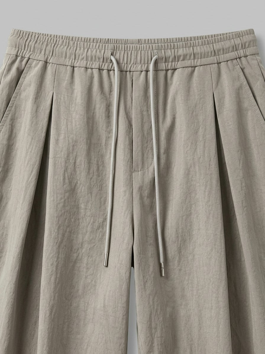 Amantea Men's Pleated Crinkle Barrel-Leg Pants — gray — detail-2