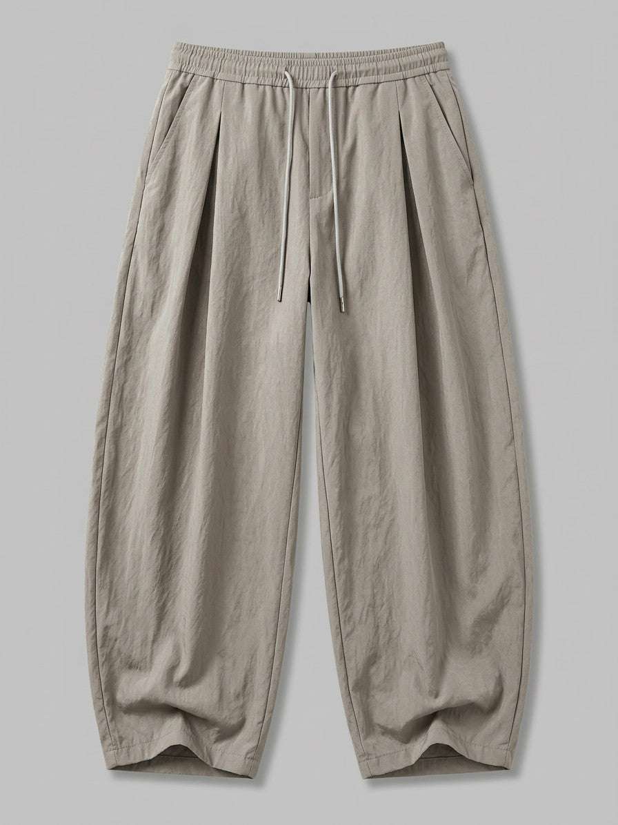 Amantea Men's Pleated Crinkle Barrel-Leg Pants — gray — packshot