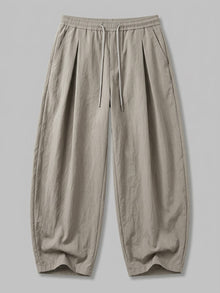 Amantea Herren-Barrel-Leg-Hose mit Falten und Crinkle-Struktur