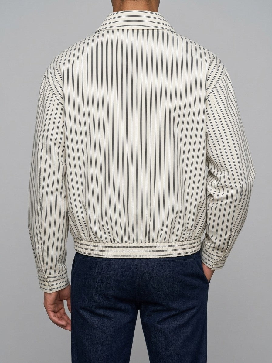 Amatrice Men's Pinstripe Cropped Harrington Jacket — creampinstripe — back
