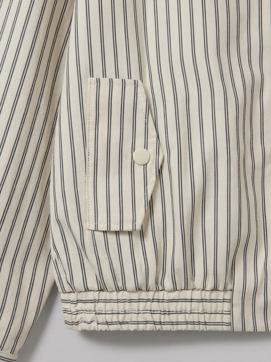 Amatrice Men's Pinstripe Cropped Harrington Jacket — creampinstripe — detail-2