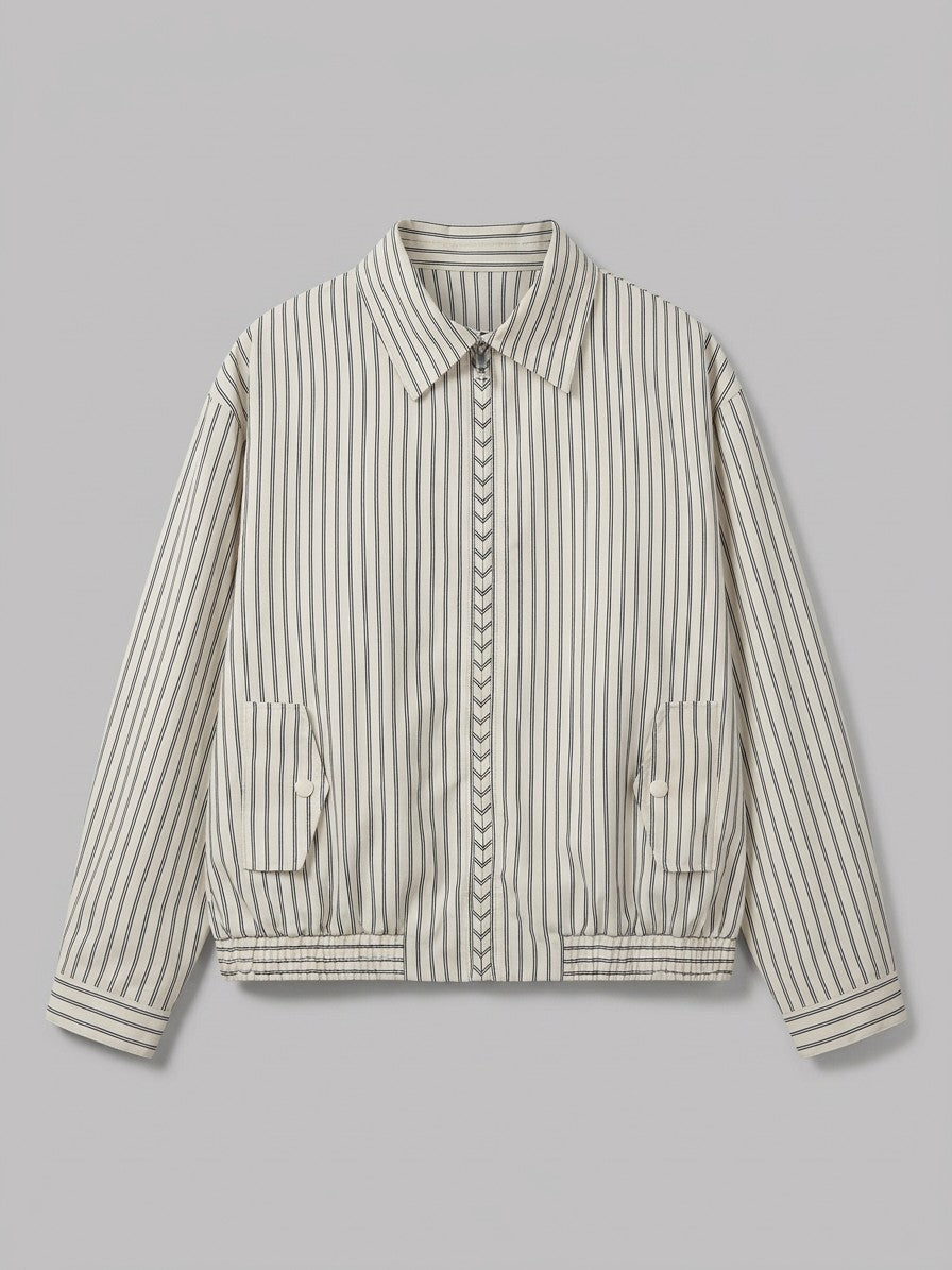 Amatrice Men's Pinstripe Cropped Harrington Jacket — creampinstripe — packshot