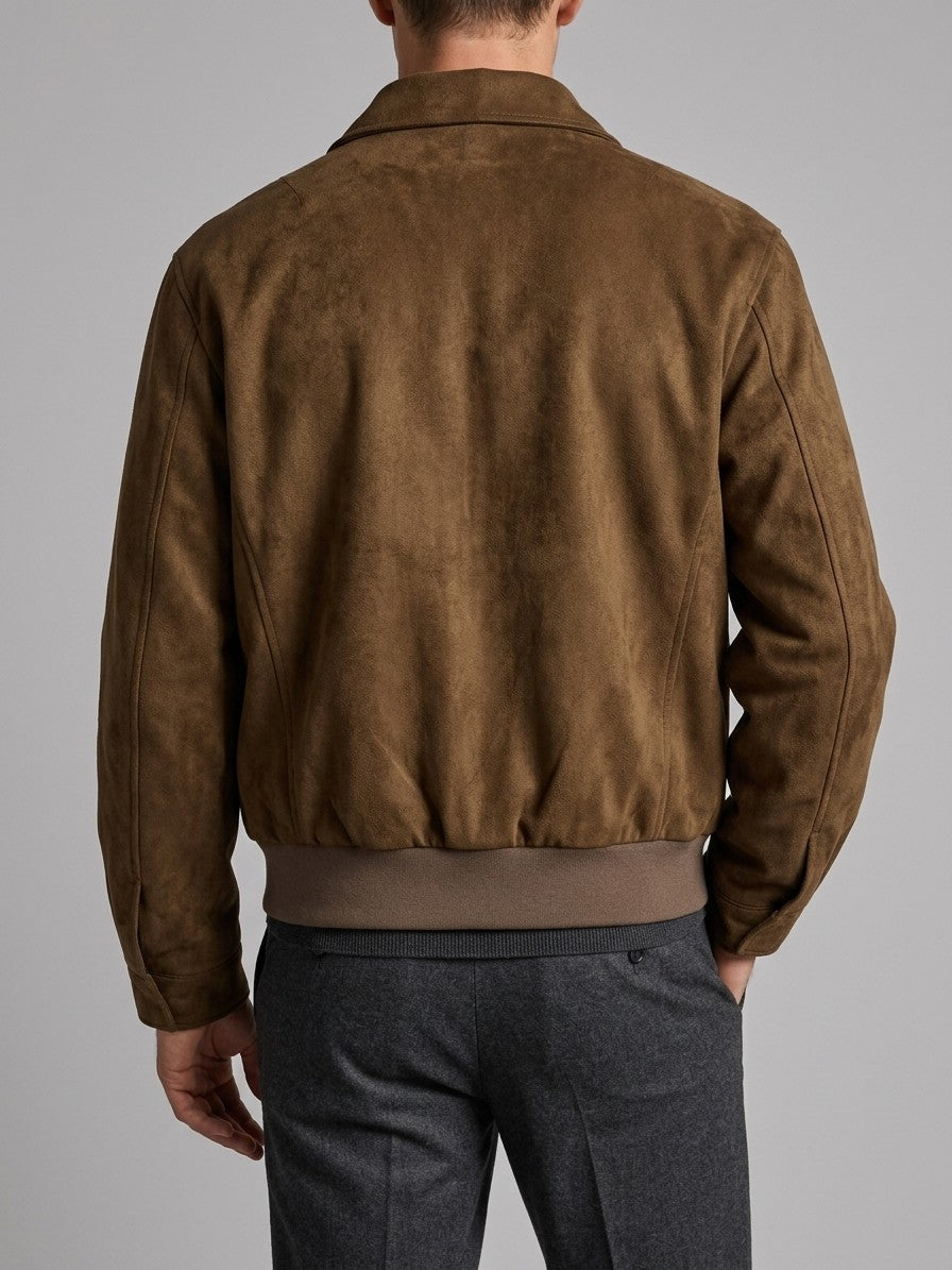 Amelia Men's Western-Yoke Faux Suede Jacket — brown — back