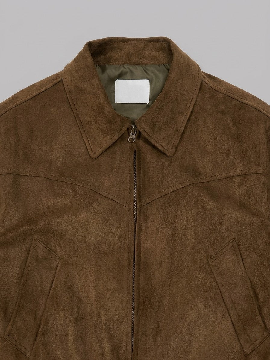 Amelia Men's Western-Yoke Faux Suede Jacket — brown — detail-2