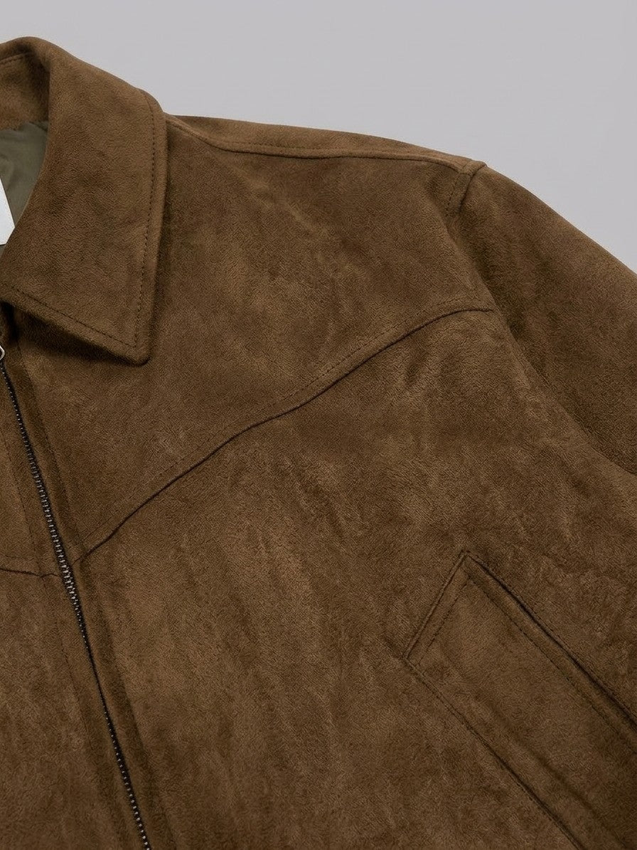Amelia Men's Western-Yoke Faux Suede Jacket — brown — detail