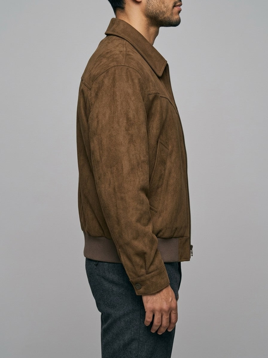 Amelia Men's Western-Yoke Faux Suede Jacket — brown — side