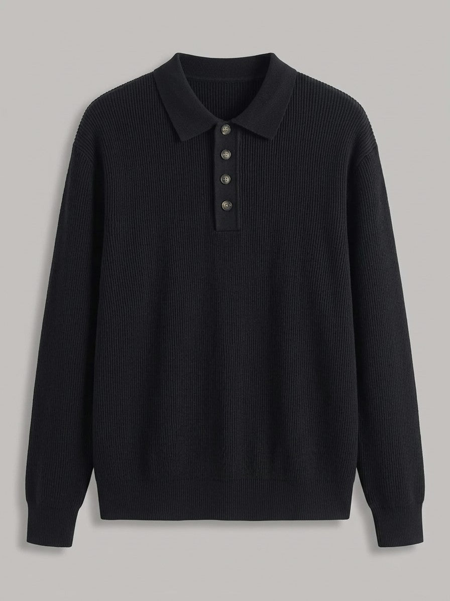 Anacapri Men's Ribbed Knit Polo Sweater — black — packshot