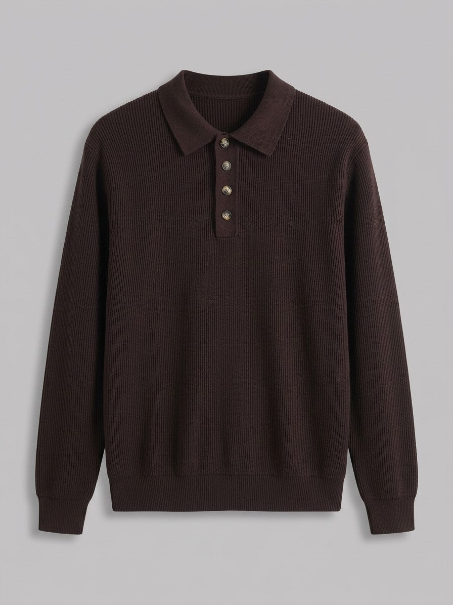 Anacapri Men's Ribbed Knit Polo Sweater — brown — packshot