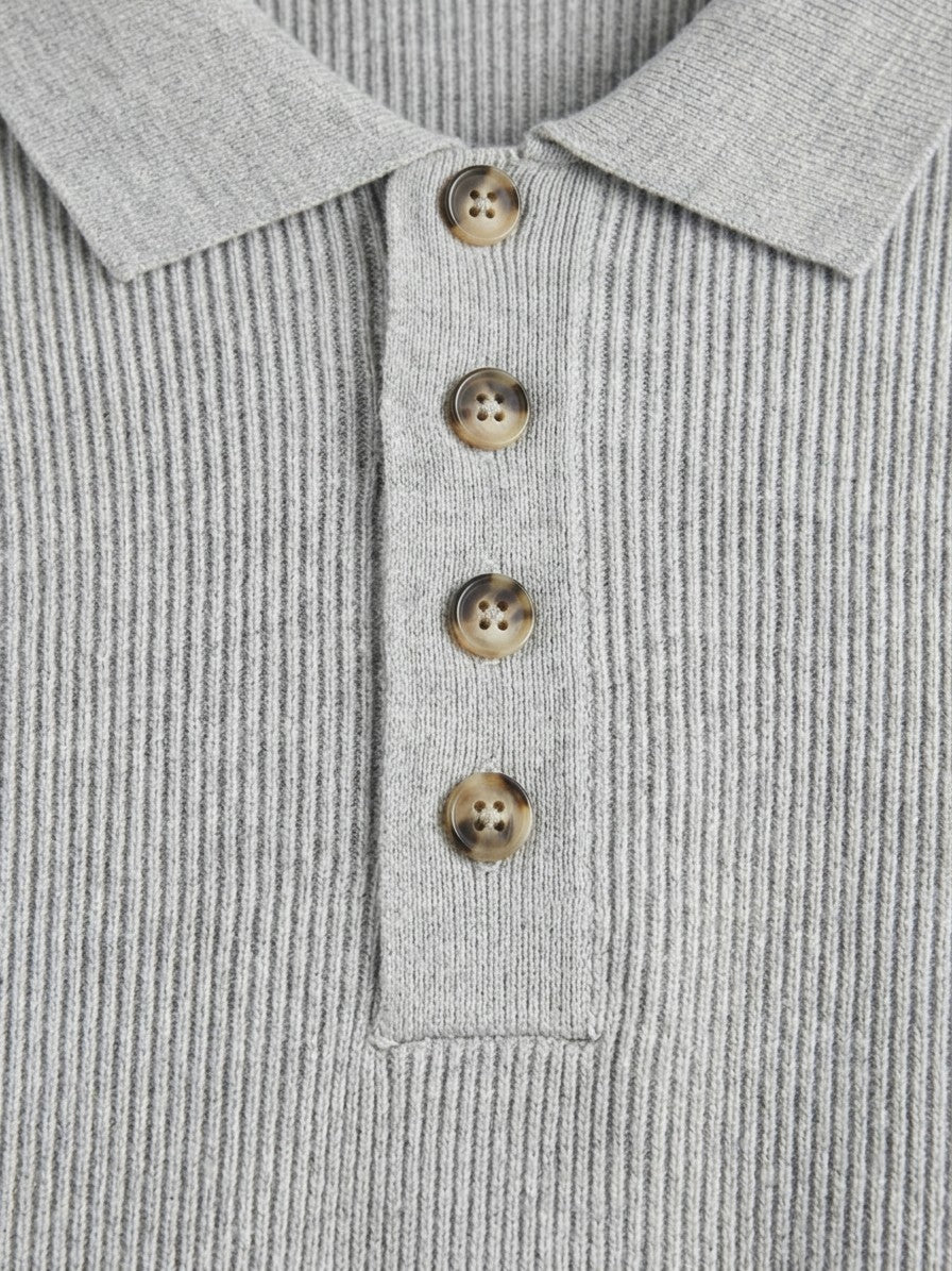 Anacapri Men's Ribbed Knit Polo Sweater — lightgray — detail-buttons