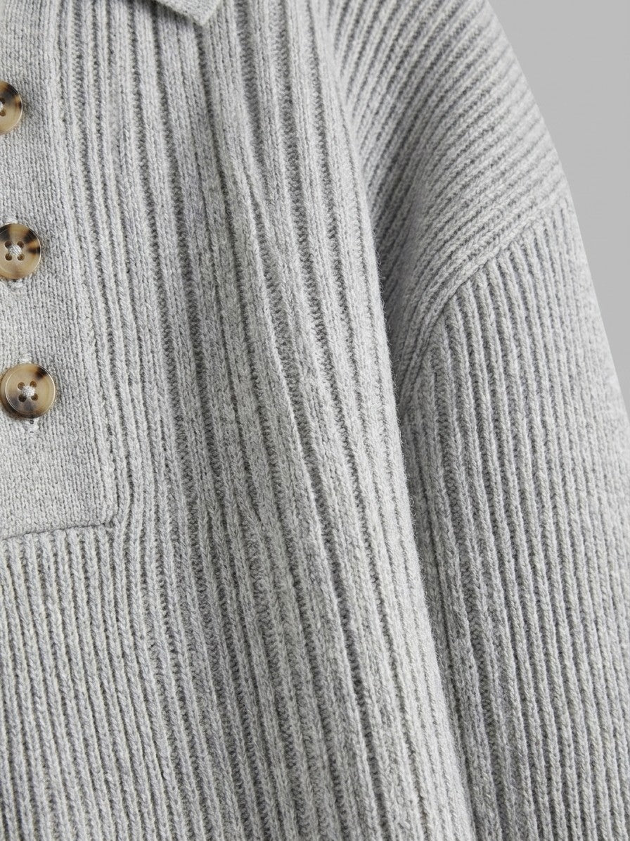Anacapri Men's Ribbed Knit Polo Sweater — lightgray — detail-texture