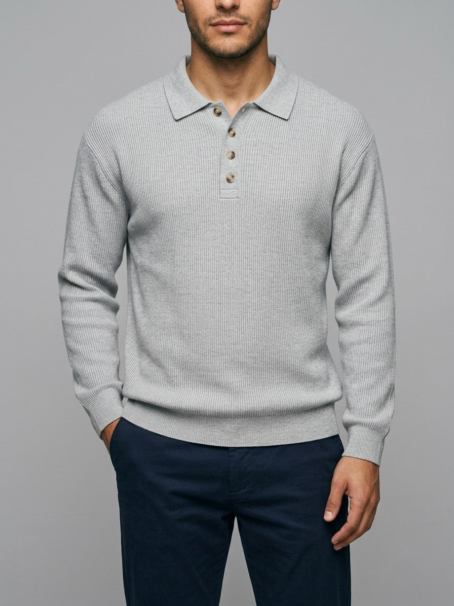 Anacapri Men's Ribbed Knit Polo Sweater — lightgray — front