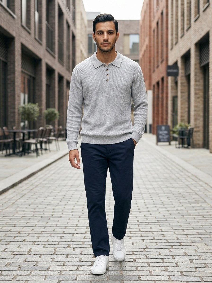Anacapri Men's Ribbed Knit Polo Sweater — lightgray — lifestyle
