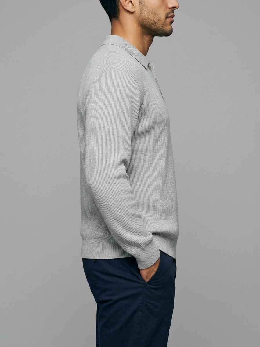 Anacapri Men's Ribbed Knit Polo Sweater — lightgray — side