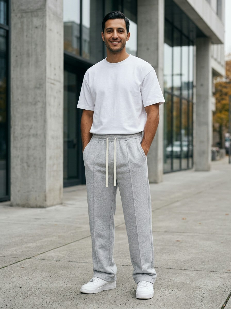 Anagni Men's Seam-Front Wide-Leg Sweatpants — gray — lifestyle