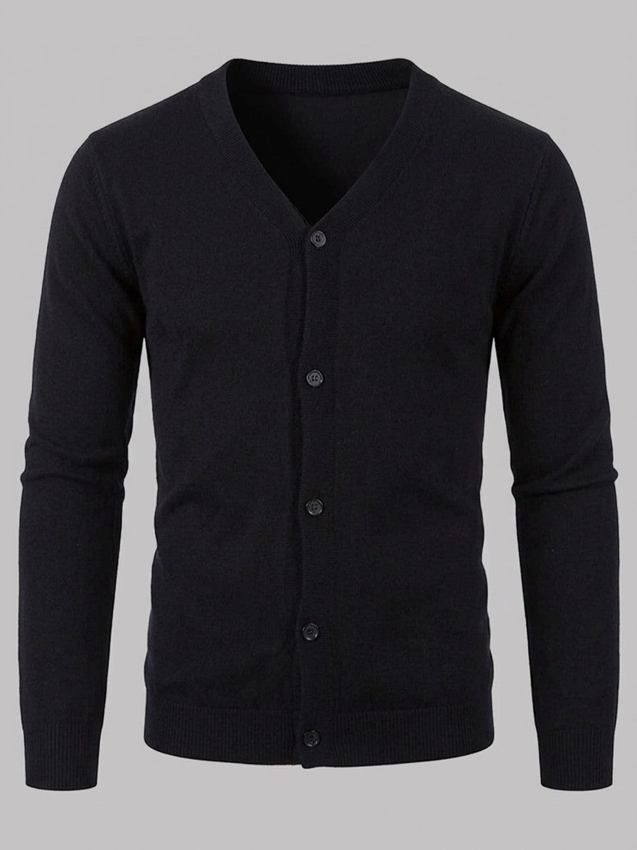 Ancona Men's Fine-Knit Button-Up Cardigan — black — packshot