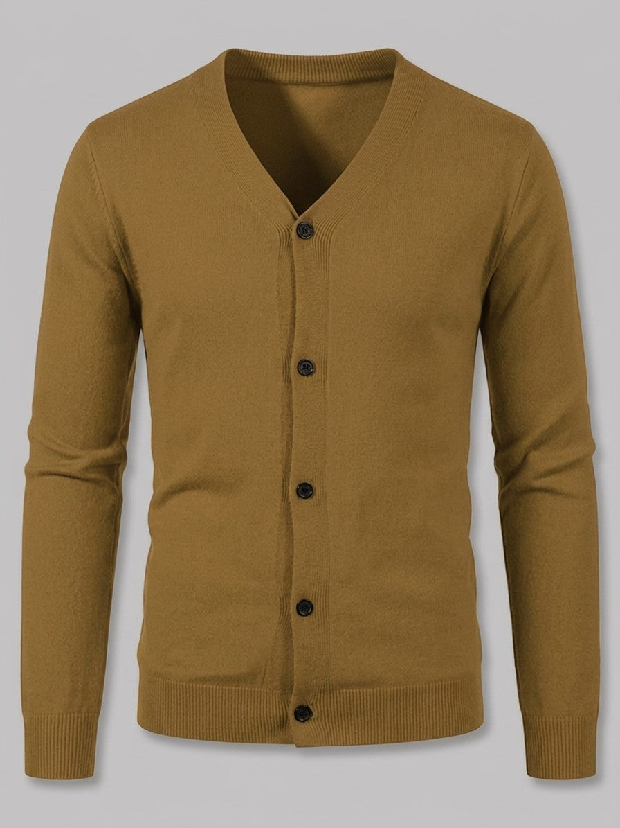 Ancona Men's Fine-Knit Button-Up Cardigan — caramel — packshot